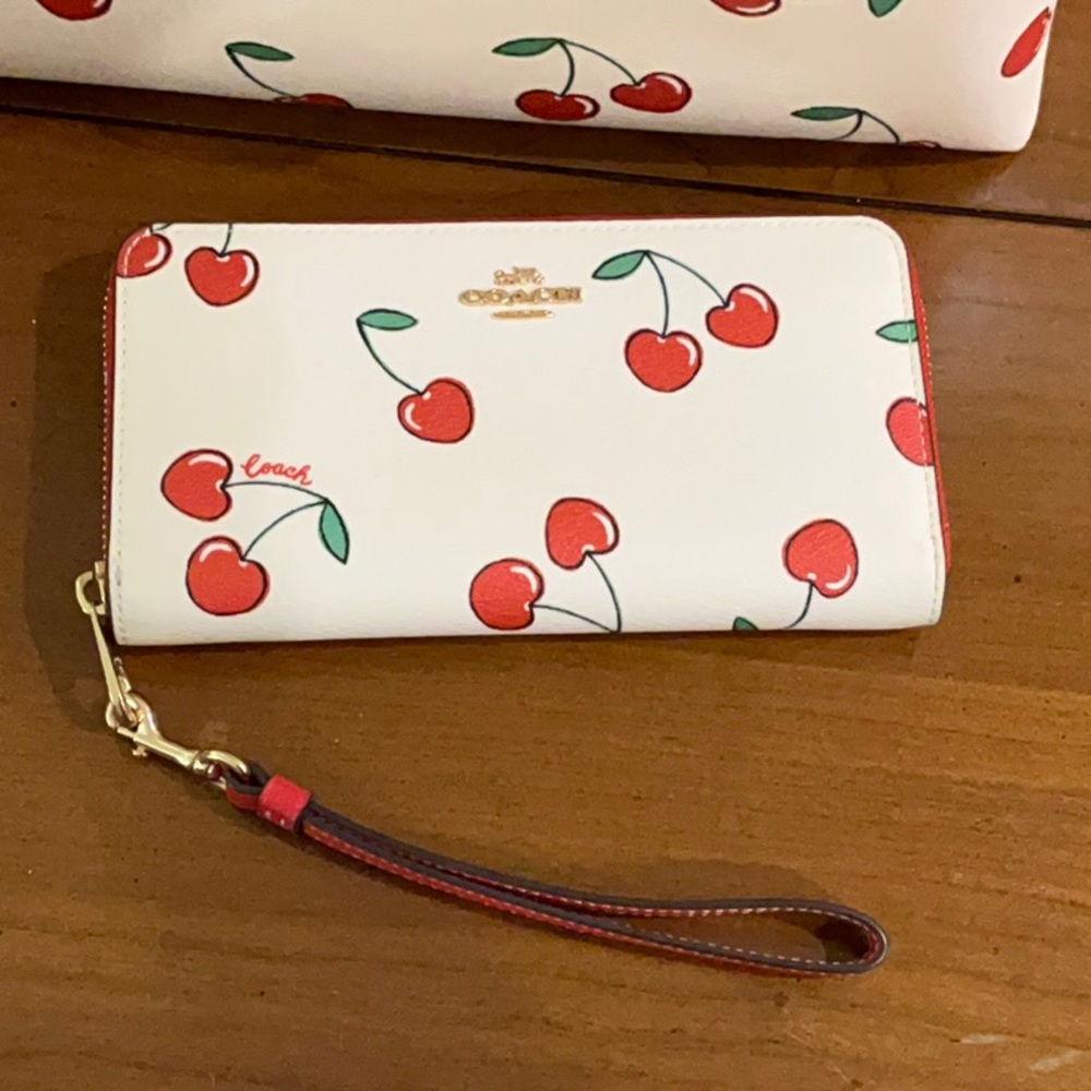 Coach White and Red Cherry Wristlet